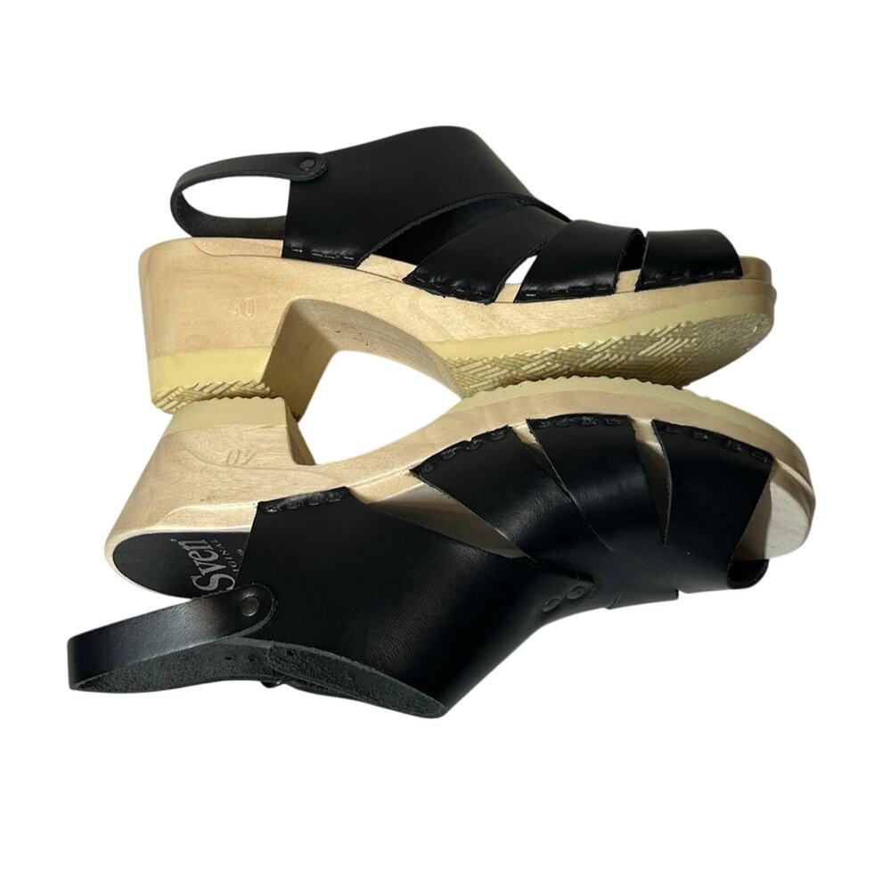 Sven Rivet Sandal Clogs w/ Back Strap Size 40 US 8.5-9 Black Smooth Leather